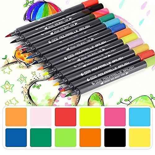 STA 3110 Stylo pinceau aquarelle double extrémité 12 couleurs