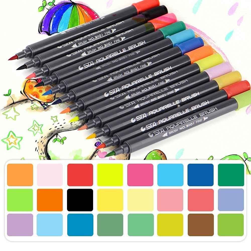 STA 3110 Stylo pinceau aquarelle double extrémité 12 couleurs