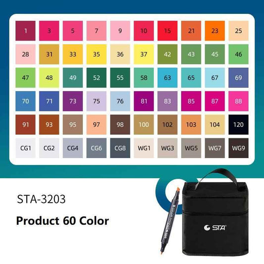 SAT 3203 Alcohol Art Markers 60 kleuren Dual Tip Productontwerpset