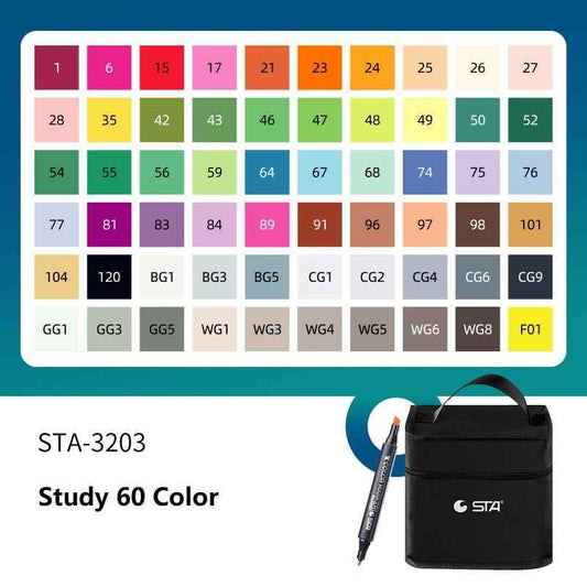 SAT 3203 Alcohol Art Markers 60 kleuren Dual Tip Productontwerpset