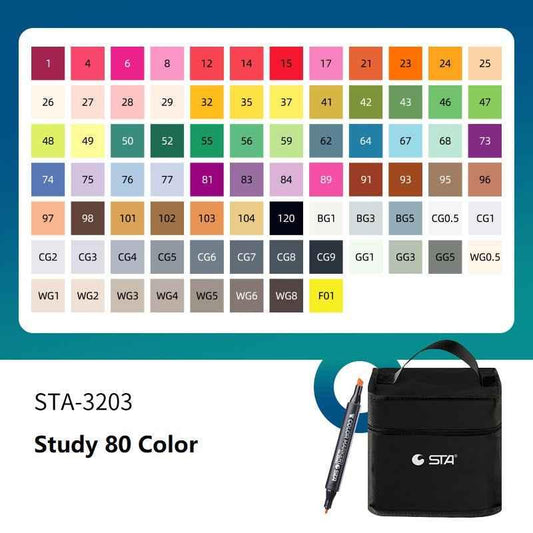 SAT 3203 Alcohol Art Markers 80 kleuren dubbele punt voor tekenen en schetsen