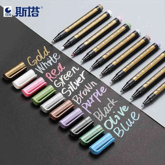 STA Metallic-Marker, 10 Farben, für Scrapbooking, Basteln, Felsmalerei, Metall, Keramik, Glas