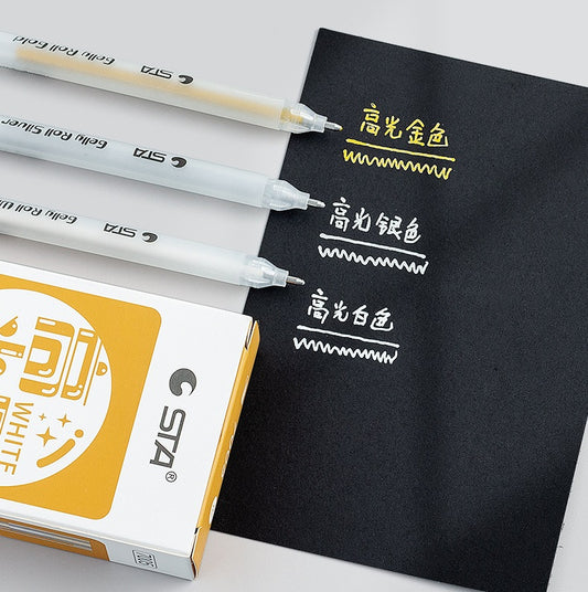 STA Gelly Roll Gelstift, 1 mm dicke Spitze, weißgoldene silberne Tinte, 12er-Pack