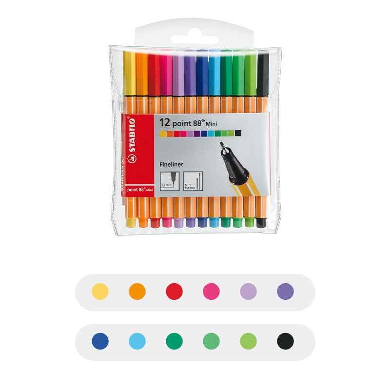 Stabilo Point 88 Fineliner Pen - 0.4 mm - 8/12/18 Color Set 12 Color