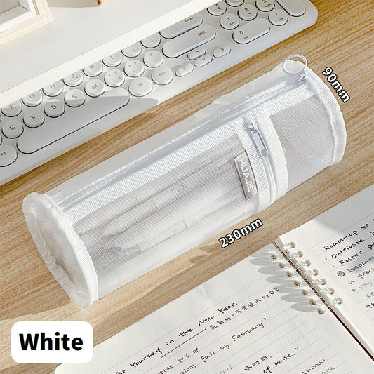 Minimalist Stand Mesh Pencil Case School Supplies for Students White