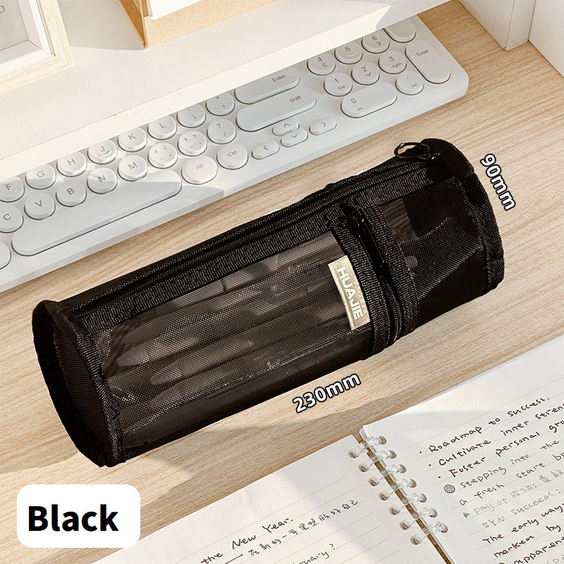 Minimalist Stand Mesh Pencil Case School Supplies for Students Black