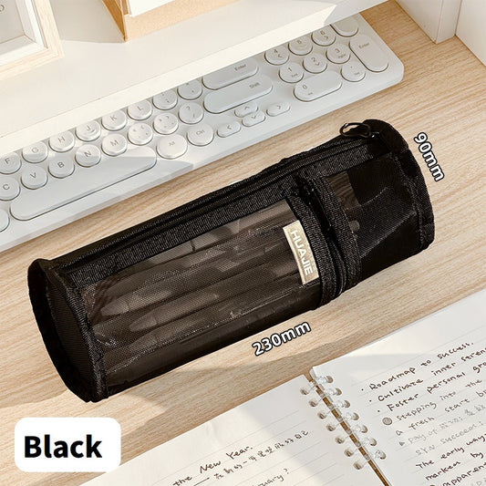 Minimalist Stand Mesh Pencil Case School Supplies for Students Black