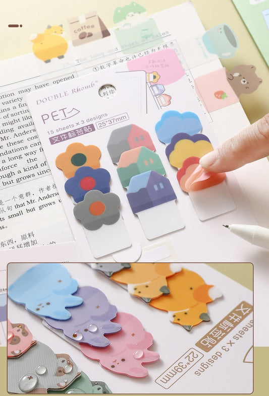 Cute Animal Shaped Sticky Notes & Index Tabs Set 6 Pack