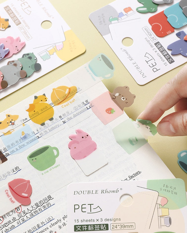 Cute Animal Shaped Sticky Notes & Index Tabs Set 6 Pack