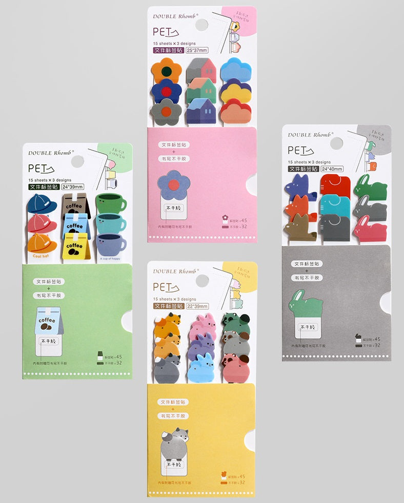 Cute Animal Shaped Sticky Notes & Index Tabs Set 6 Pack