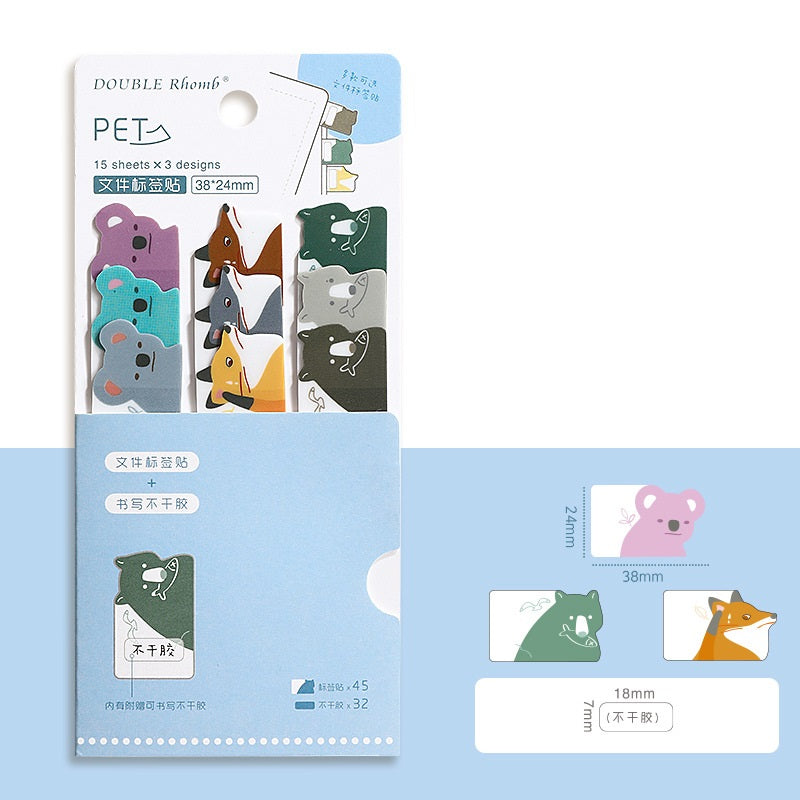 Cute Animal Shaped Sticky Notes & Index Tabs Set 6 Pack