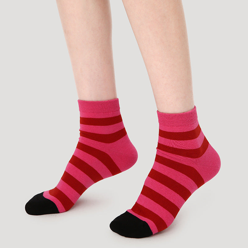 Women's Summer Thin Color-Block Striped Dot Sport Socks 5 Pack