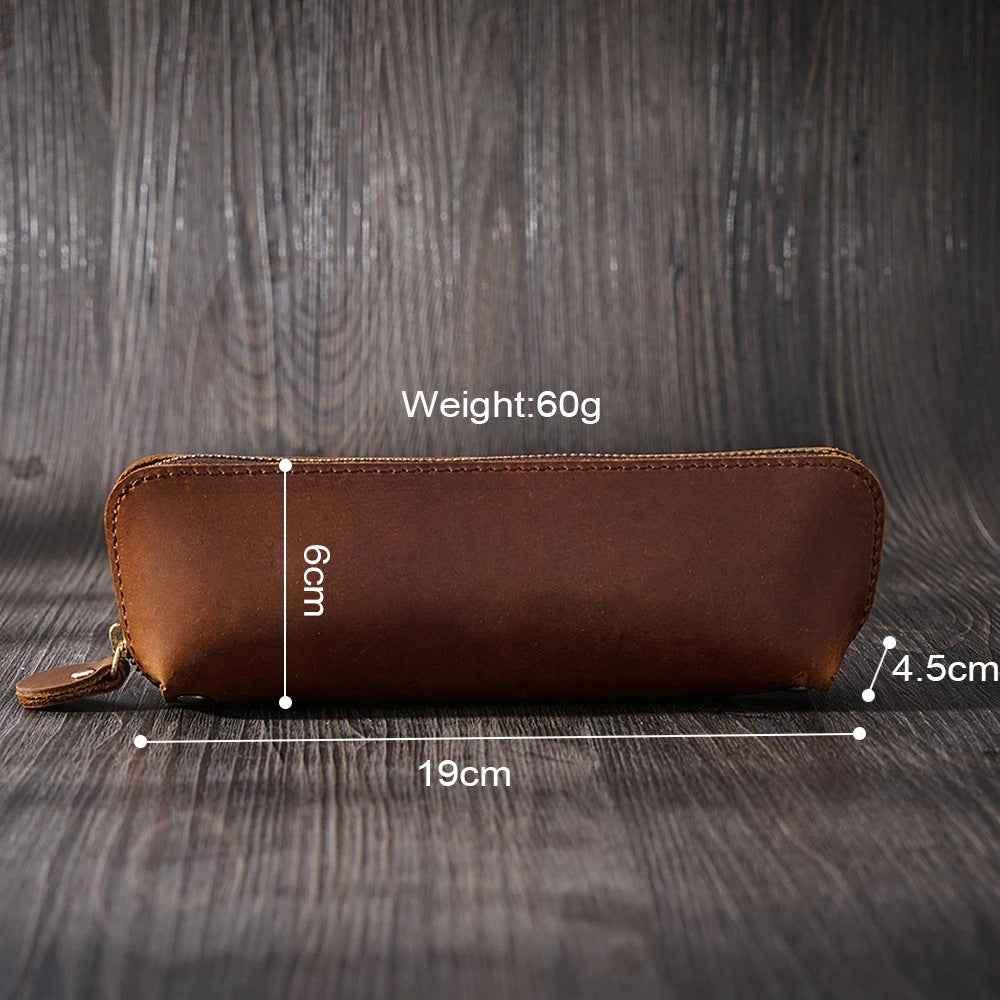 Estuche para lápices de cuero genuino (bolígrafos, cables, papelería y artículos personales)