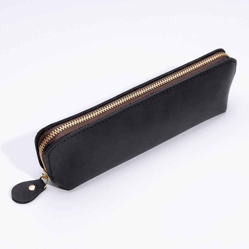 Estuche para lápices de cuero genuino (bolígrafos, cables, papelería y artículos personales)