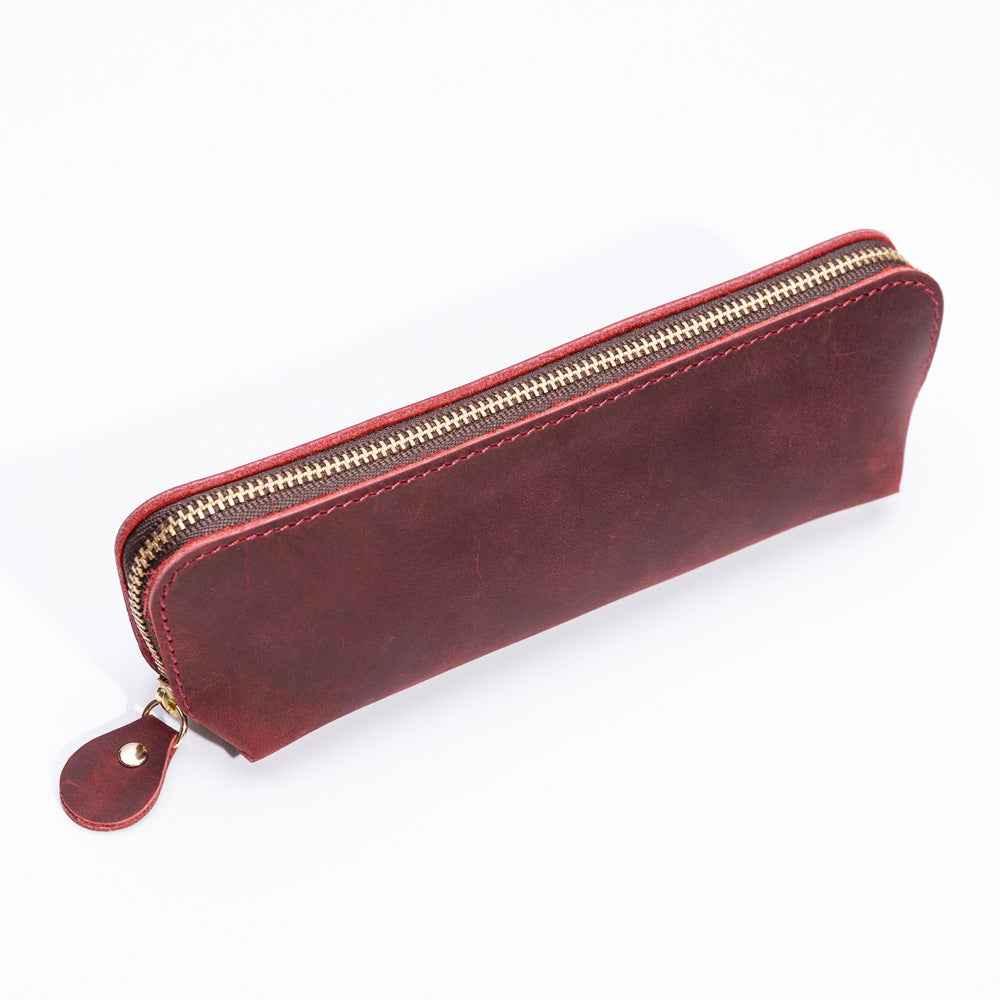Estuche para lápices de cuero genuino (bolígrafos, cables, papelería y artículos personales)