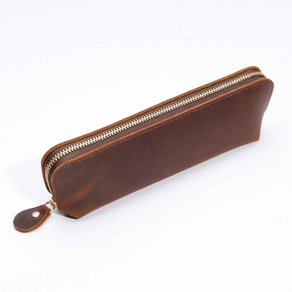 Estuche para lápices de cuero genuino (bolígrafos, cables, papelería y artículos personales)