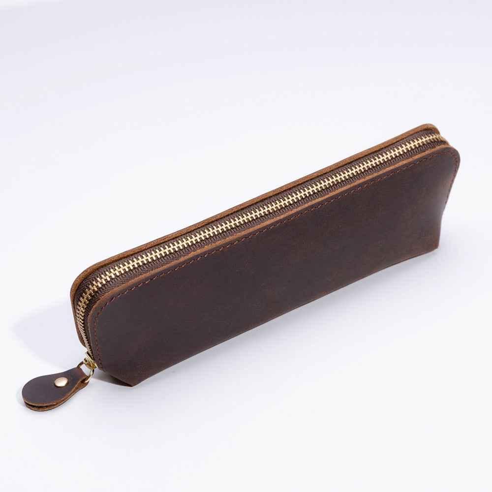 Estuche para lápices de cuero genuino (bolígrafos, cables, papelería y artículos personales)