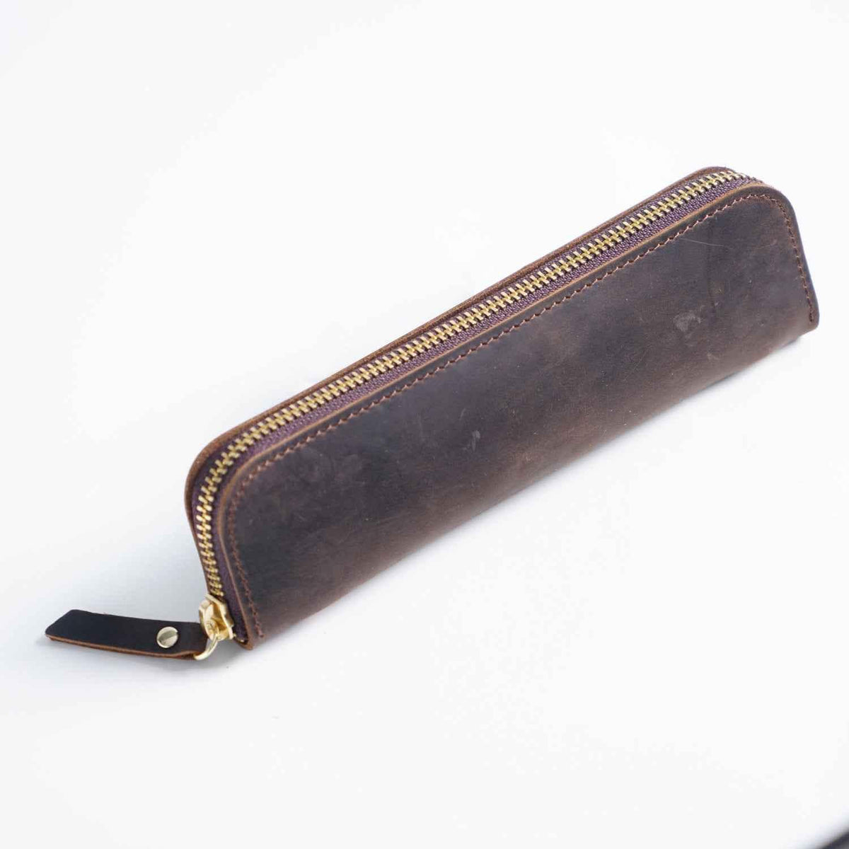 4 Divided Slots Zippered Leather Fountain Pen Case Pouch Coffee