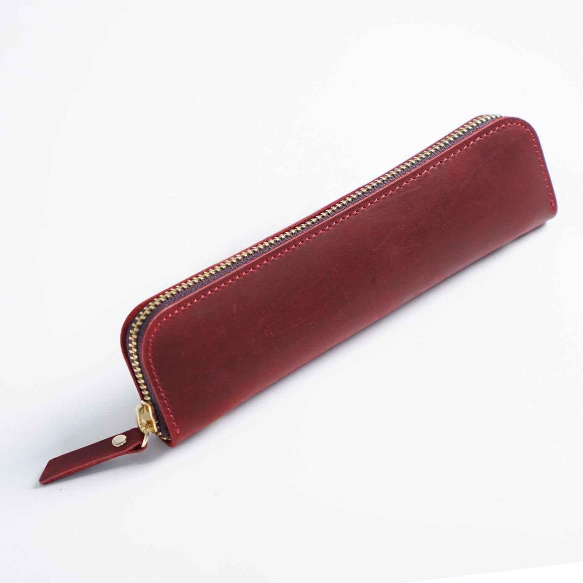 4 Divided Slots Zippered Leather Fountain Pen Case Pouch Red