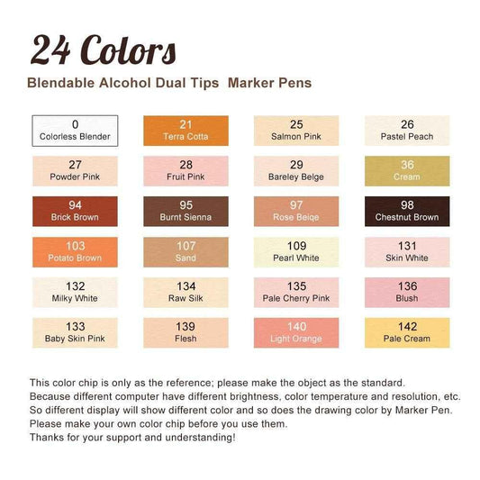 TOUCHNEW Marcadores de alcohol artísticos en tono de piel de 24 colores