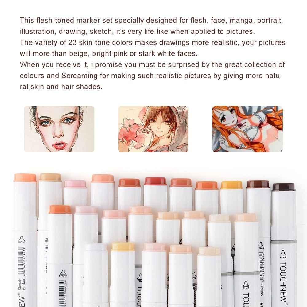 TOUCHNEW 24 Colors Skin Tone Art Alcohol Markers