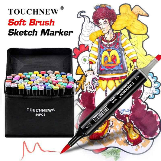 TOUCHNEW Marcadores de pincel con alcohol de doble punta de 80 colores