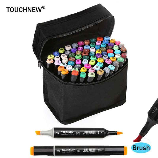 TOUCHNEW Marcadores artísticos con pincel a base de alcohol de doble punta de 60 colores