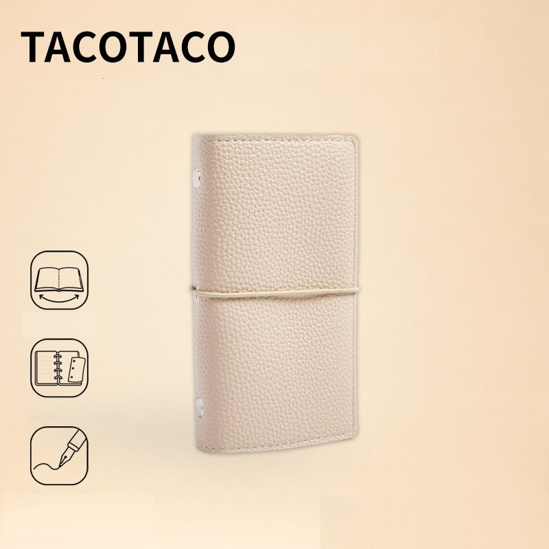 TACOTACO Soft-Cover Macaron Loose-Leaf Notebook – 60 Sheets | 6-Ring Binder with Elastic Closure | 84 × 150mm | Orange / Grass Green / Cloud White / Pink Cloud White