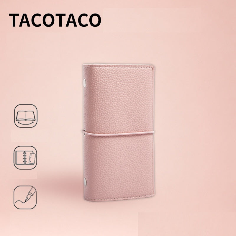 TACOTACO Soft-Cover Macaron Loose-Leaf Notebook – 60 Sheets | 6-Ring Binder with Elastic Closure | 84 × 150mm | Orange / Grass Green / Cloud White / Pink Pink