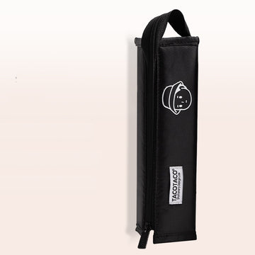 TACOTACO Large Canvas Pencil Case – Bi-Fold Open-Flat Design | Carry Handle | 220 × 50mm | Black / Navy Blue / Grey Black