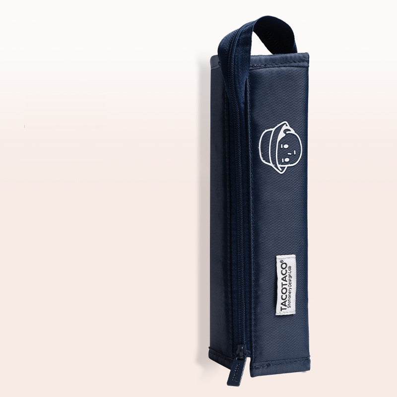TACOTACO Large Canvas Pencil Case – Bi-Fold Open-Flat Design | Carry Handle | 220 × 50mm | Black / Navy Blue / Grey Dark Blue