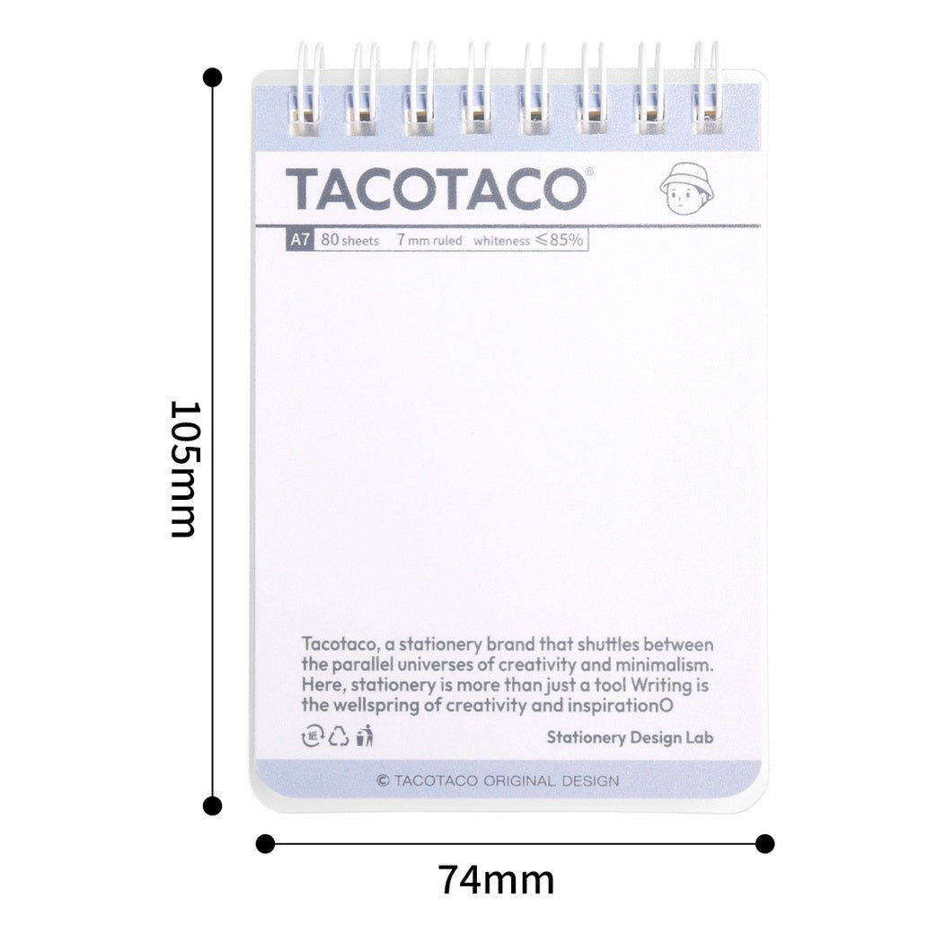 TACOTACO Pocket Spiral Notebook 6-Pack – A7 Mini Notepad | Waterproof Cover | Ruled ×2 + Grid ×2 + Blank ×2 | 74 × 105mm | Pocket Journal & Field Notes
