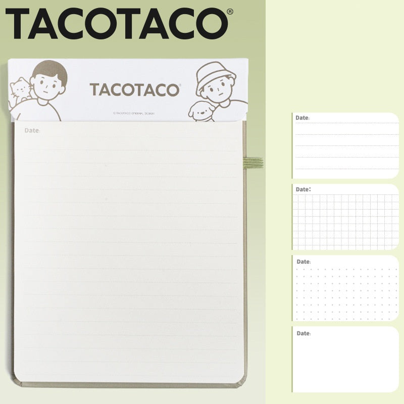 TACOTACO Magnetic Refillable Notebook – 80 Sheets 100gsm | 4 Page Styles: Blank / Dot Grid / Grid / Lined | Perforated Tearout | Pen Elastic Band | 193 × 139mm Green