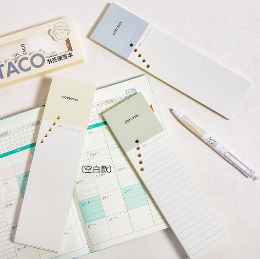 TACOTACO Bookmark Notepad 3-Pack – 2-in-1 Bookmark & Notepad with Ring Binding | 80 Sheets Each | 225 × 60mm | Ruled + Grid + Blank