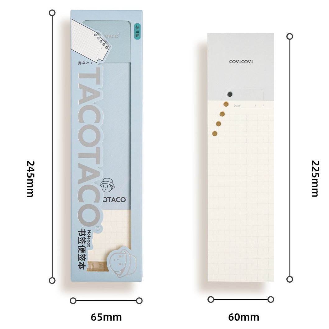 TACOTACO Bookmark Notepad 3-Pack – 2-in-1 Bookmark & Notepad with Ring Binding | 80 Sheets Each | 225 × 60mm | Ruled + Grid + Blank