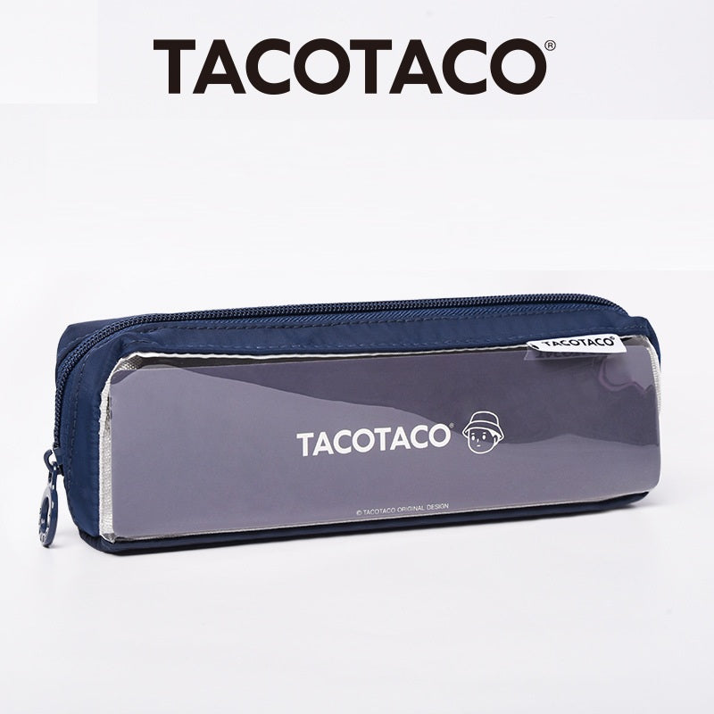 TACOTACO Stain-Resistant Triangular Pencil Case with PVC Window – 215 × 75mm | 80g | Black / Grey / Navy / Brown Dark Blue