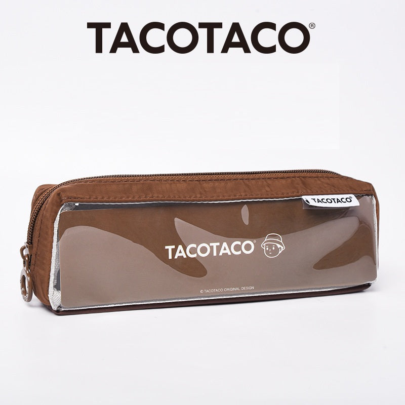 TACOTACO Stain-Resistant Triangular Pencil Case with PVC Window – 215 × 75mm | 80g | Black / Grey / Navy / Brown Coffee