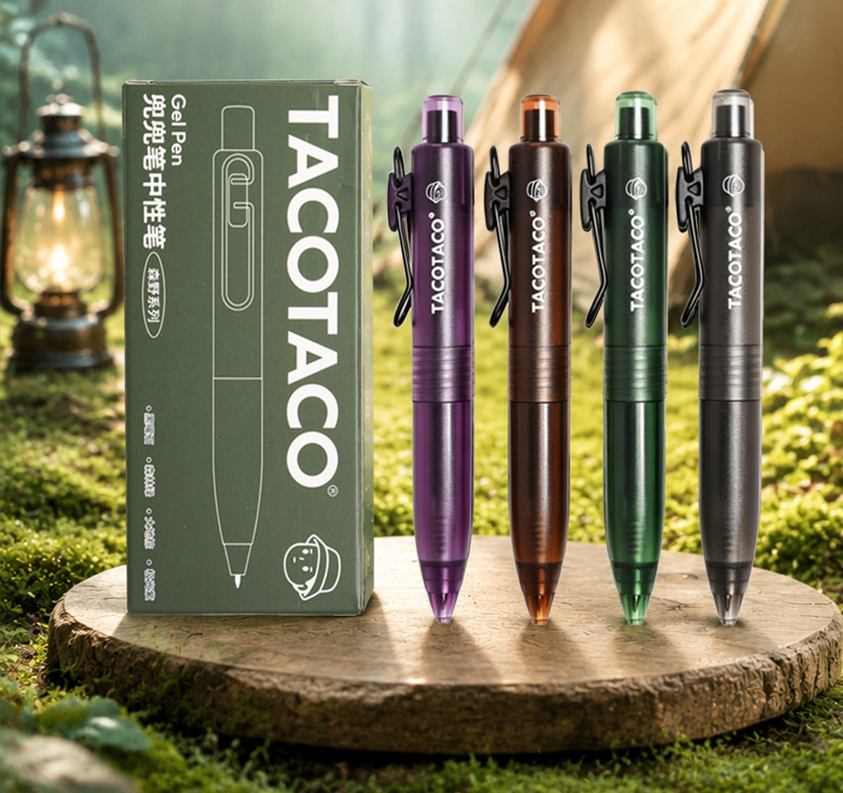 TACOTACO Forest Series Retractable Gel Pen | 0.5mm Black Ink | 4-Pack + 10 Refills