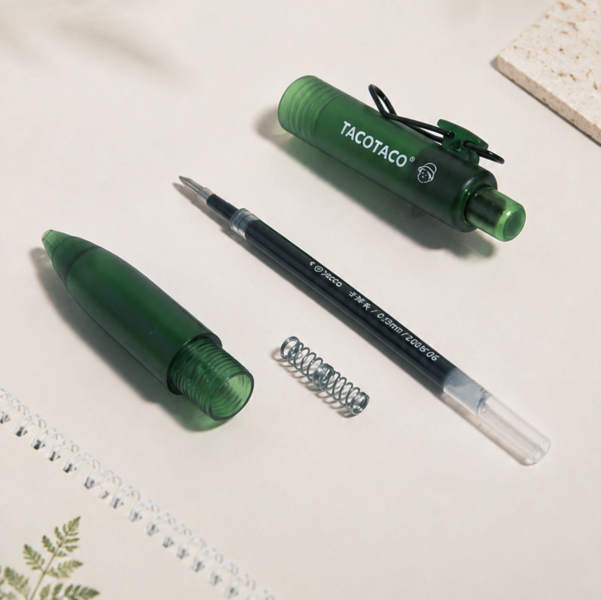 TACOTACO Forest Series Retractable Gel Pen | 0.5mm Black Ink | 4-Pack + 10 Refills
