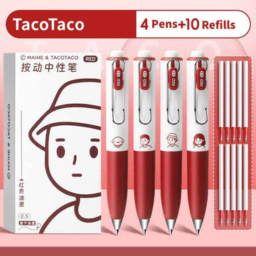 TACOTACO Pocket Click Gel Pens 4 Pack with 10 Refills Red Ink