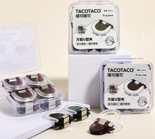 TACOTACO U-Clip Document Organiser – 28mm | 24-Pack (Green ×8 / Brown ×8 / Purple ×8) | No-Damage Paper Binding & File Sorting Clip