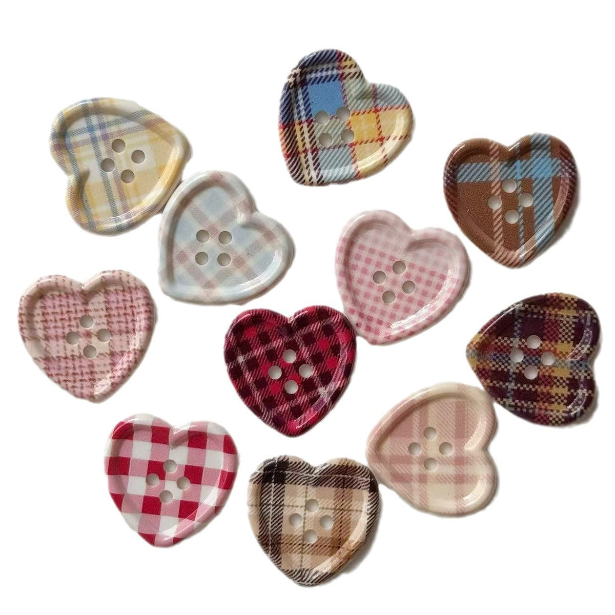 25MM Checkered Love Heart 4-Hole Craft Buttons 66 Pack(11 Colors)