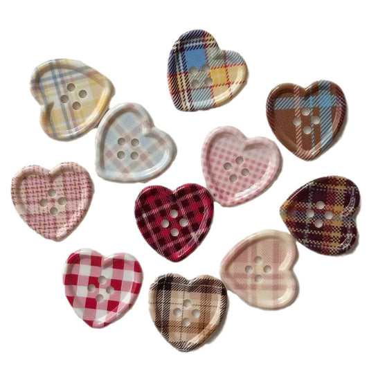 25MM Checkered Love Heart 4-Hole Craft Buttons 66 Pack(11 Colors)