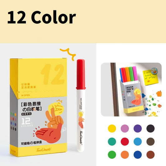 Touchmark Washable Whiteboard Markers – 8/12 Colors, Magnetic Case 12 Colors