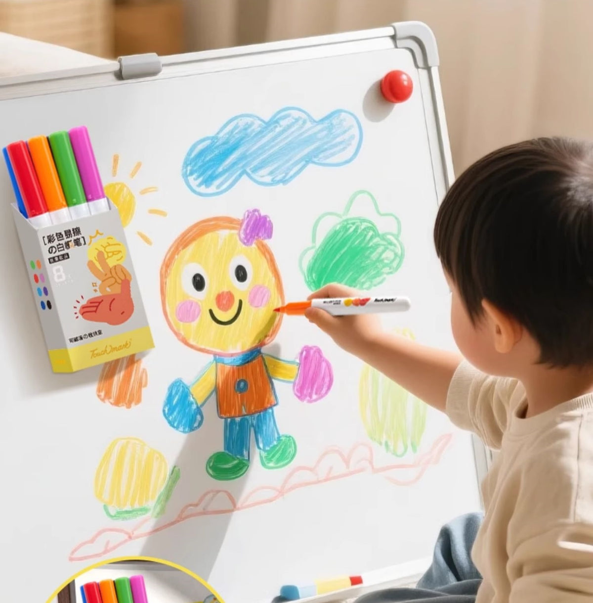 Touchmark Washable Whiteboard Markers – 8/12 Colors, Magnetic Case