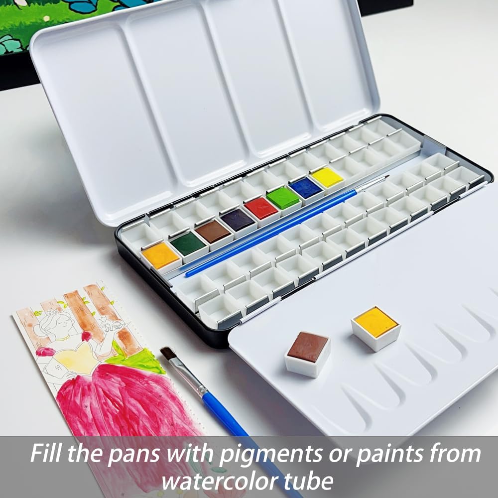 Watercolor Palette Box Metal Tin with 48 Half Pans