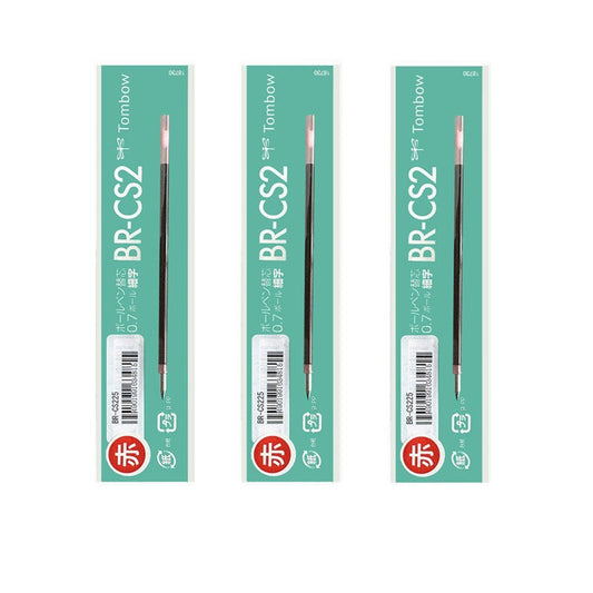 Tombow BR-CS2 Ballpoint Pen Refill - 0.7mm Black/Red/Blue/Green,3 Pack 3 Red