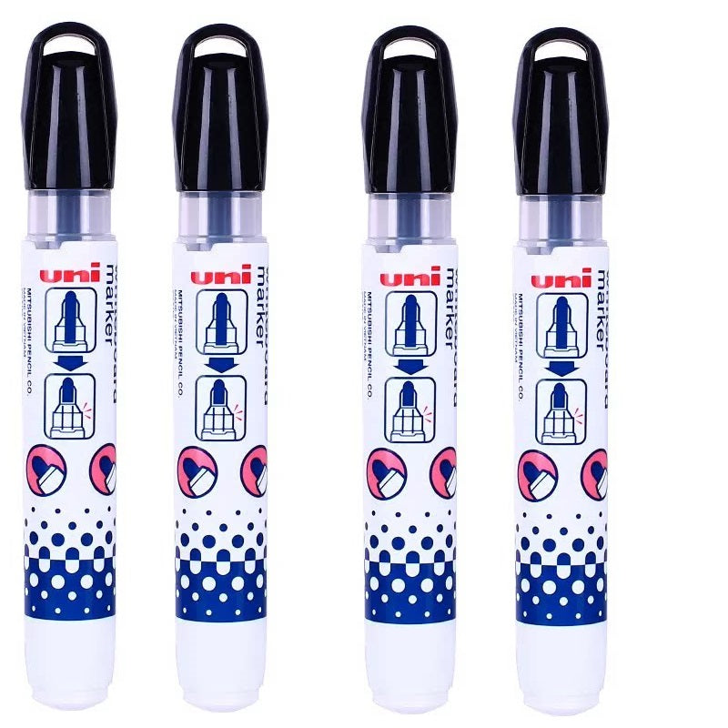 Uni Inkview Whiteboard Marker Pen PWB-202 4 Pack 4 Black