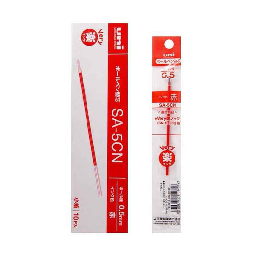 Uni SA-5CN Ballpoint Pen Refill - 0.5mm Black/Red/Blue - 10 Pack Red