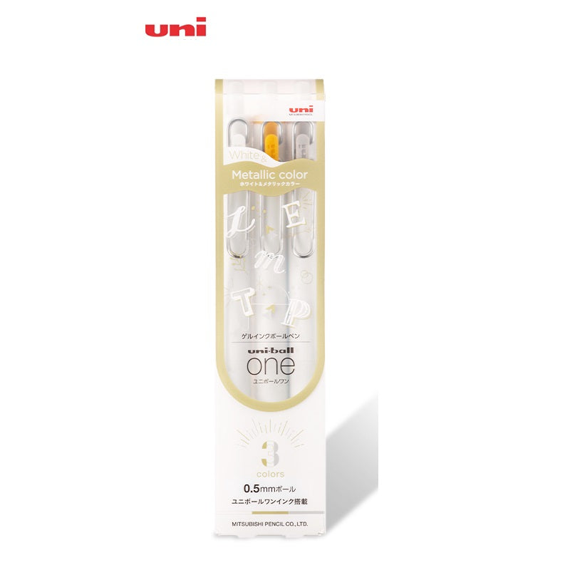Uni-ball One White Creative Metallic Color Gel Pen 3 Pack 0.5mm